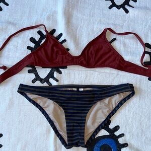 J. Crew Navy and Tan Striped Bikini